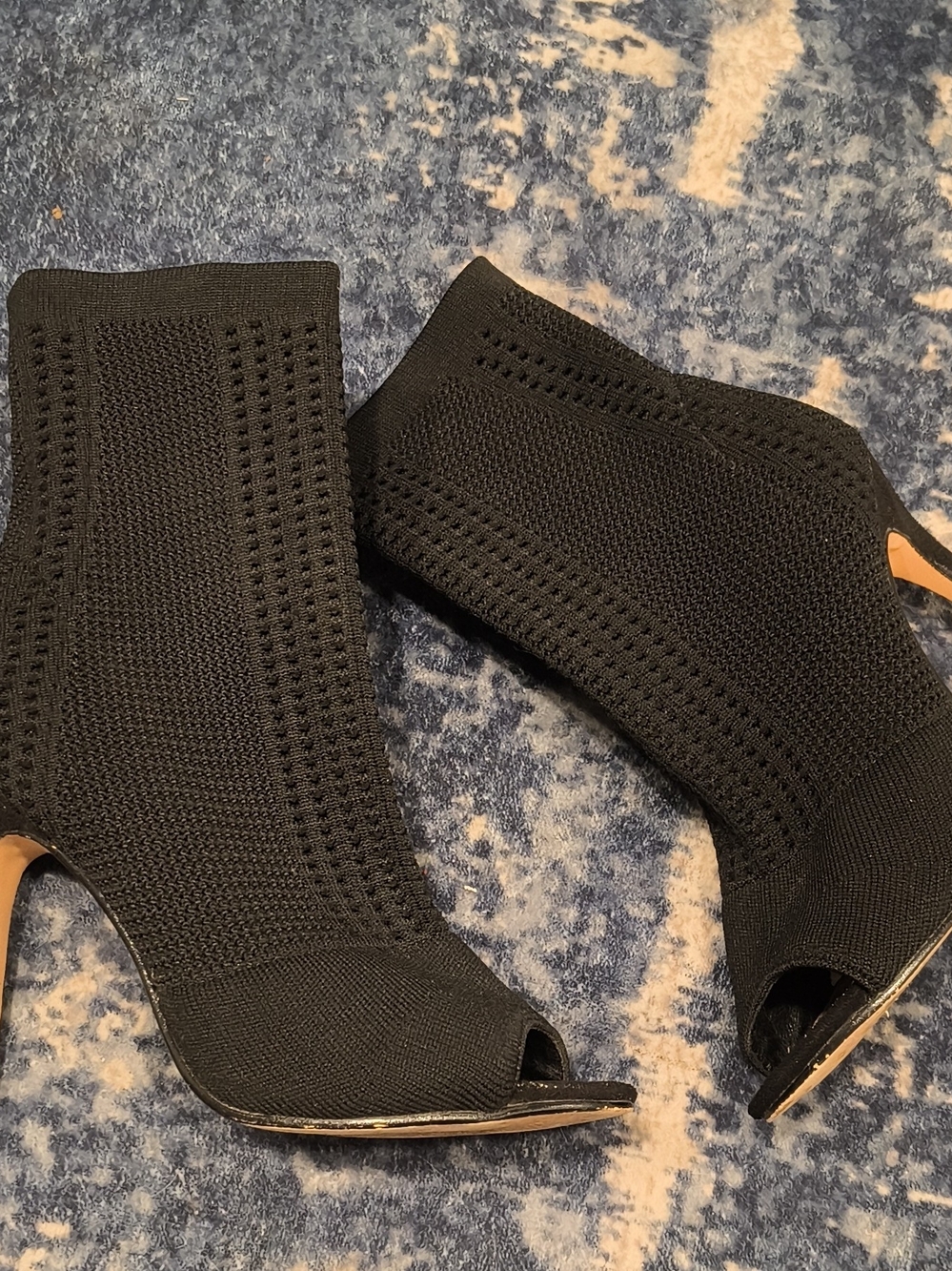 Nicole Miller New York Black Knit Peep-Toe Ankle Booties